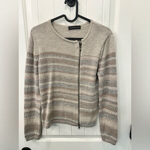 Alpaca 111 Peruvian 100% Alpaca Striped Full Zip Cardigan Sweater Size S